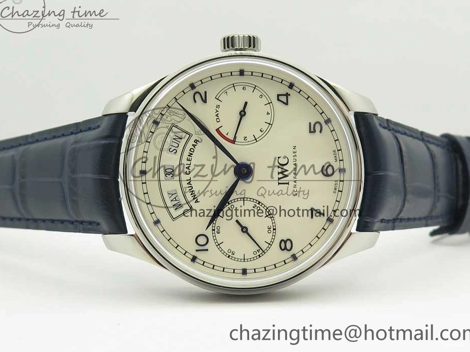 MIROTIME 1219 Affordable Portuguese Real PR Real Annual Calendar IW5035 ZF 1:1 Best Edition White Dial Blue Markers on Blue Leather Strap A 7143